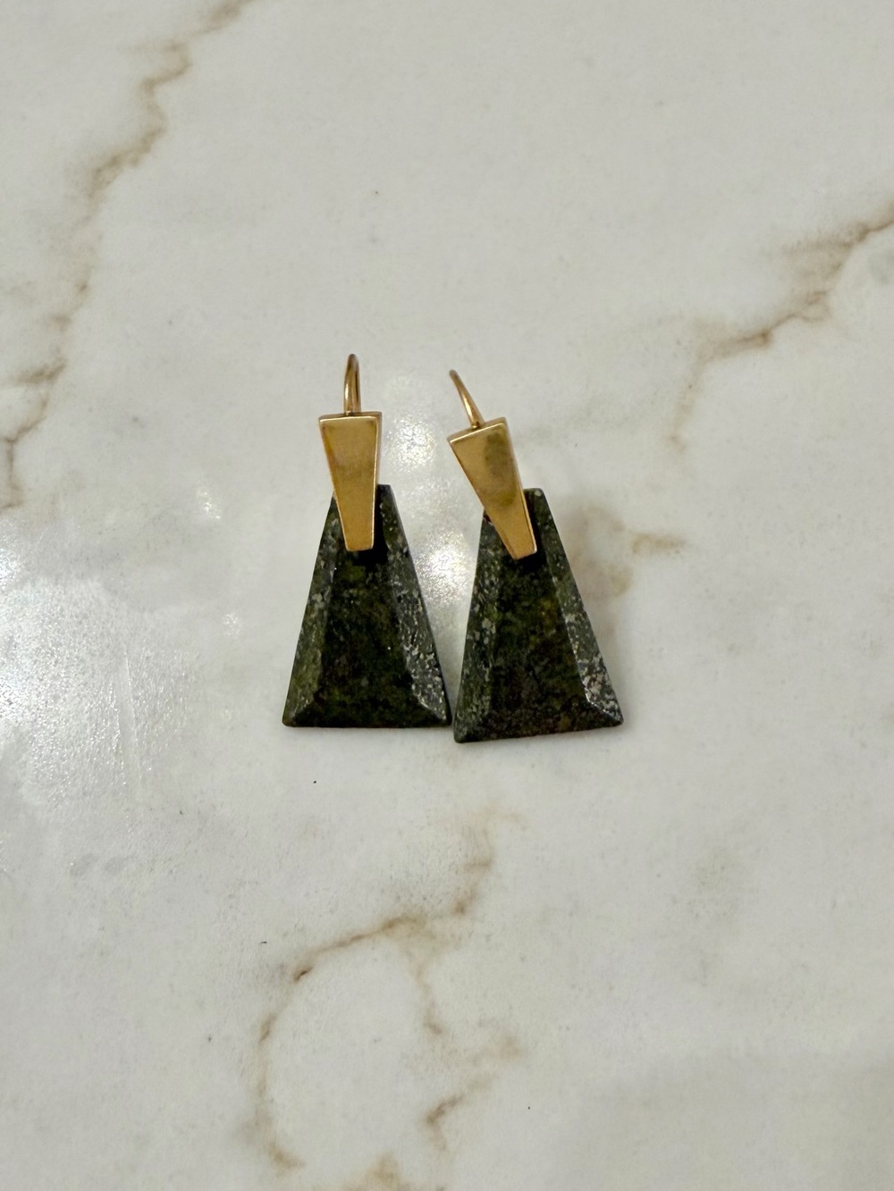 Kendra Scott Gold and Olive Green Geometric Drop Earrings